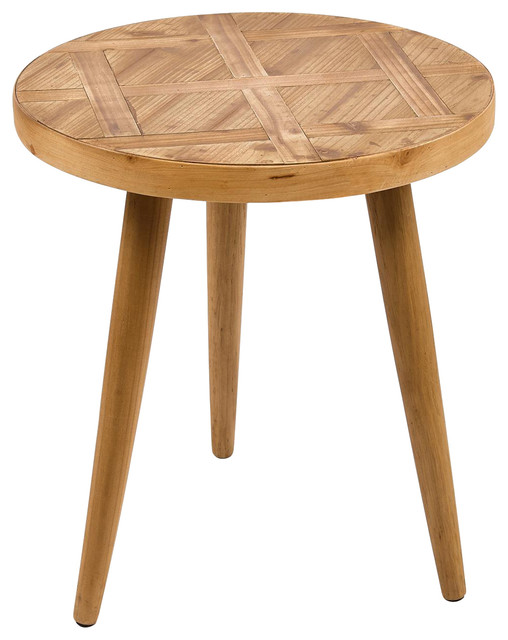 Natural Wood Patterned Round Side Table - Contemporary - Side Tables