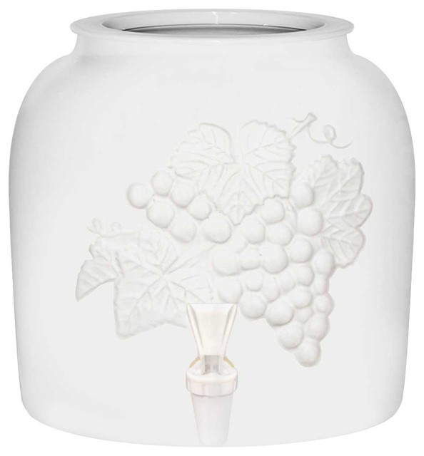 Embossed White Grape Porcelain Ceramic Water Dispenser Crock With
