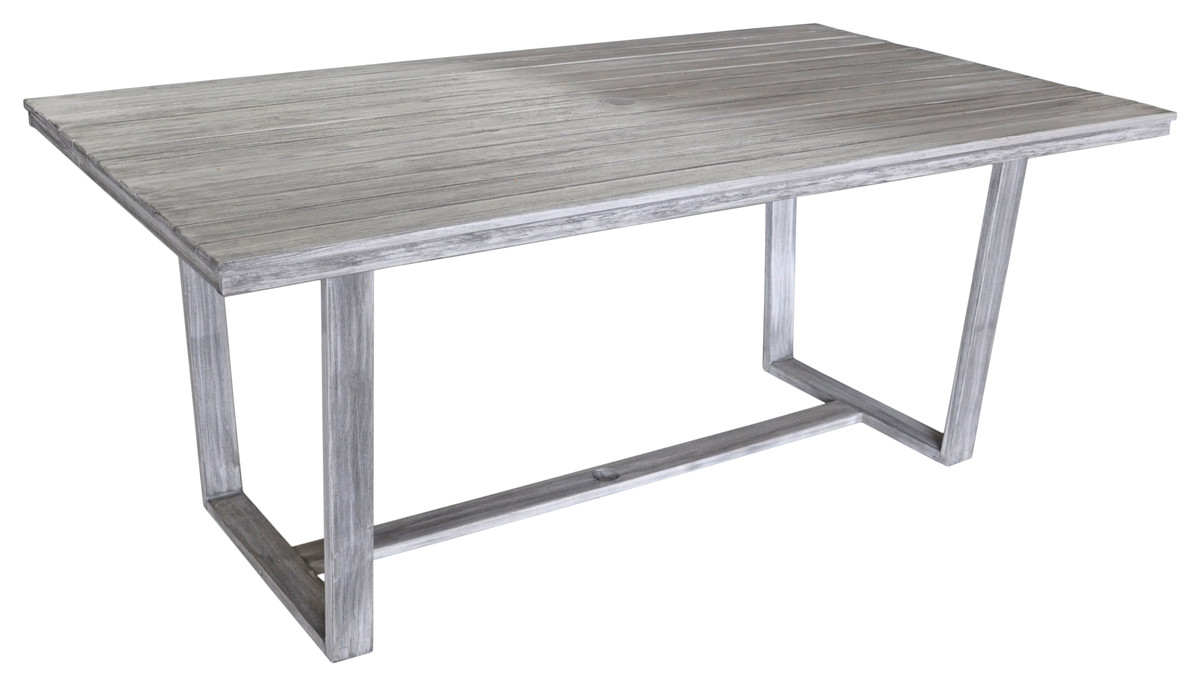 Courtyard Casual Driftwood Gray Teak Bay Side Outdoor Rectangle Dining Table Farmhouse