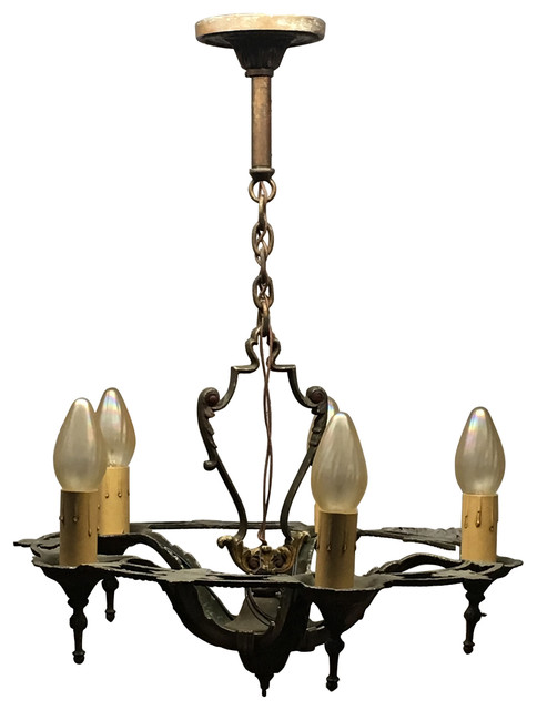 Consigned Vintage 1920s Bare Bulb Chandelier Original Finish Consigned Vintage 1920s Bare Bulb Chandelier Original Finish Traditional Chandeliers By Filament Lighting