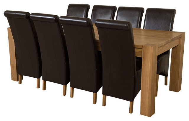Kuba Chunky Oak Dining Table With 8 Montana Chairs, 220 cm, Brown Leather