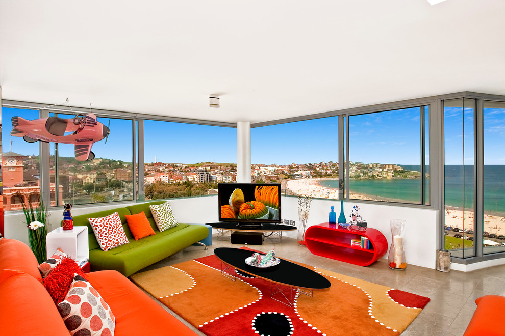 Design ideas for a contemporary living room in Sydney.