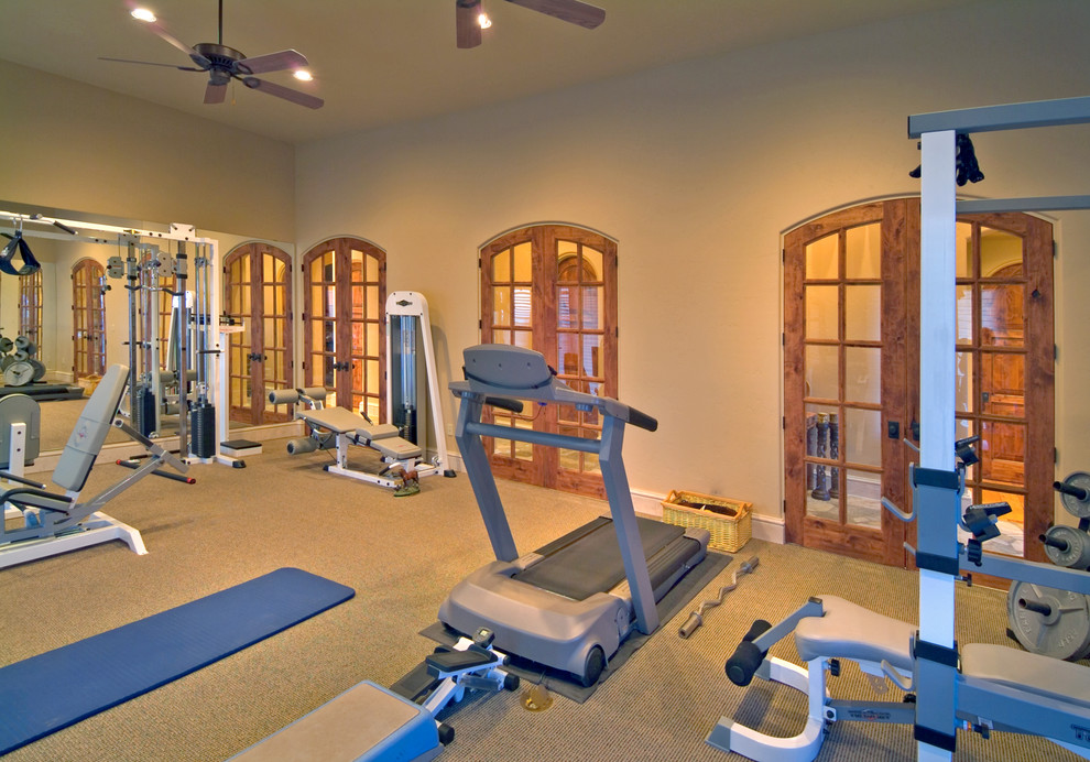 This is an example of a mediterranean home gym in Sacramento.