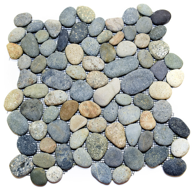 12 X12 Dark Ocean Pebble Stone Tile Sheet Contemporary Mosaic 12 X12 Dark Ocean Pebble Stone Tile Sheet