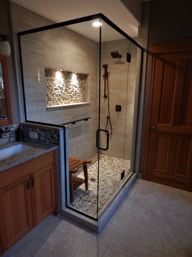 Inspiration for a rustic bathroom remodel in Seattle