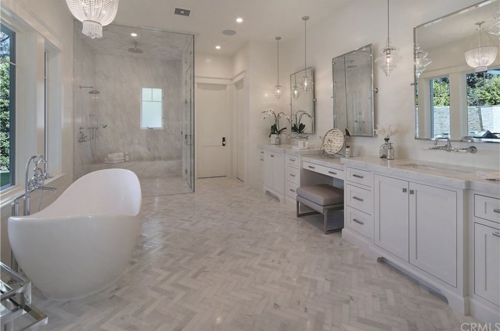 Example of a transitional bathroom design in Orange County