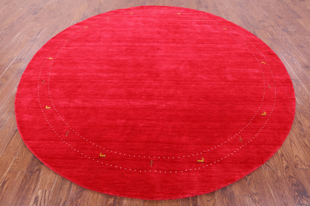 10' Round Handmade Persian Gabbeh Wool Rug Q15020, 10' 0" X 10' 0
