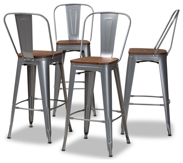 Rosetta Modern Industrial Grey Metal and Brown Finish Wood 4Piece Bar