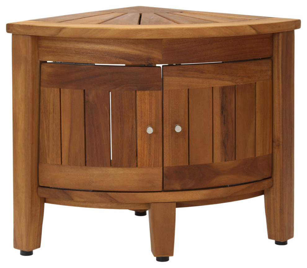 15.5" Kai™ Corner Teak Shower Bench with Shelf & FrontFacing Doors