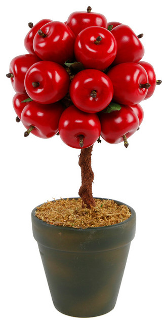 Tall Red Apple Topiary In Ceramic Pot, E Pack, 11"