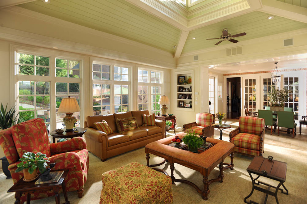 Inspiration for a traditional sunroom in Nashville with a skylight.