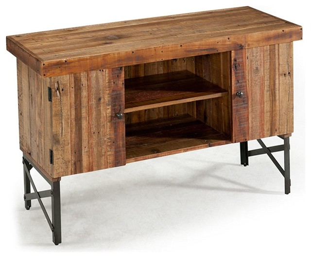 Industrial Console Table Solid Pine Wood With Open Shelves And