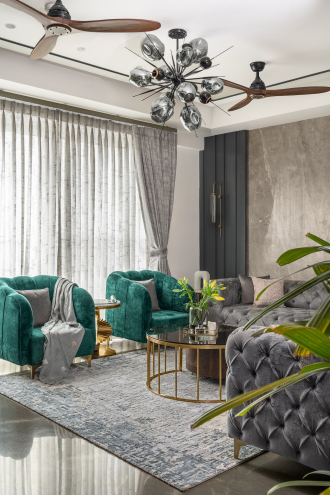 Design ideas for a contemporary living room in Delhi.