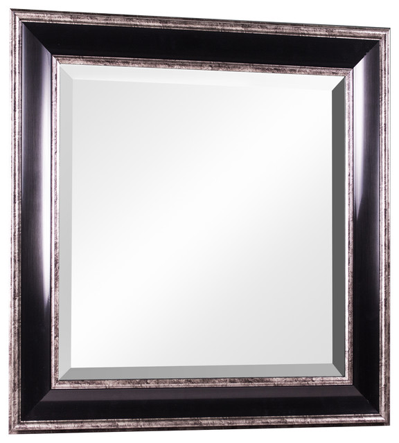 Hartley Medium Square Black Antiqued Silver Framed Vanity Wall Mirror