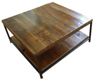 Sustainable Urban Wood and Steel Coffee Table, Thick, 48"x24"