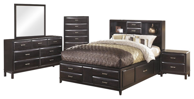 Ashley Kira 5 Piece Bedroom Set Storage With Chest Black Transitional Bedroom Furniture 