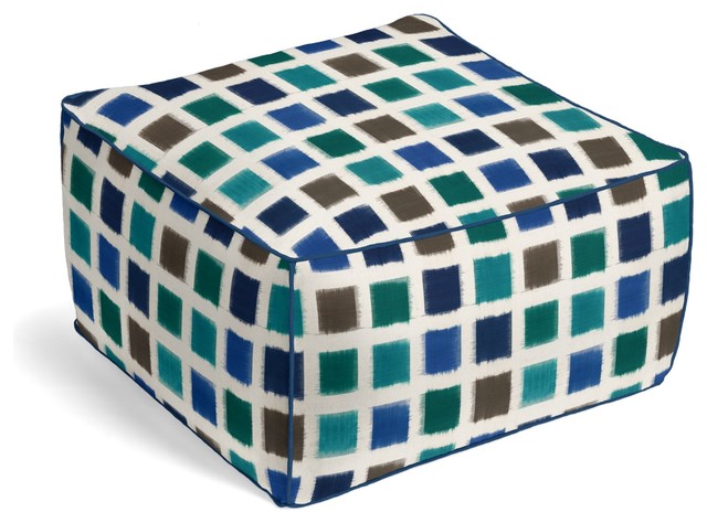 Blue & Teal Square Ikat Square Pouf