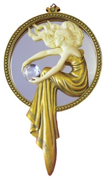 12 Inch Hand Painted Resin Lady of the Lake Wall Mirror, Bronze