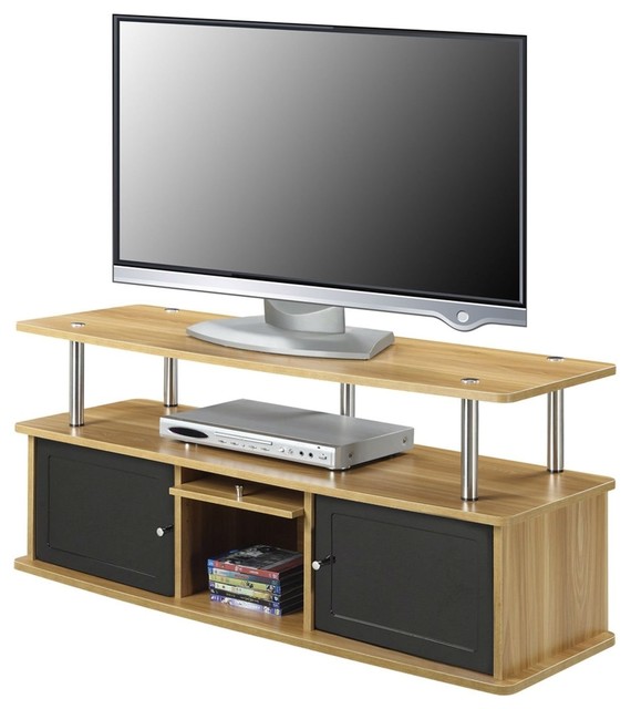 Modern 50 Inch Tv Stand In Light Oak Black Wood Finish