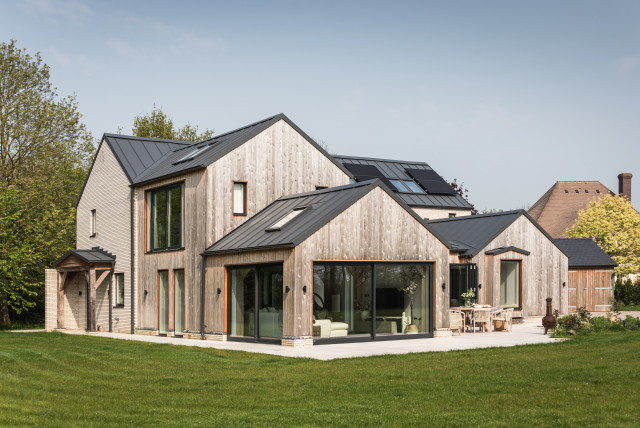 A contemporary Scandi-style oak frame family home in Suffolk contemporary-exterior