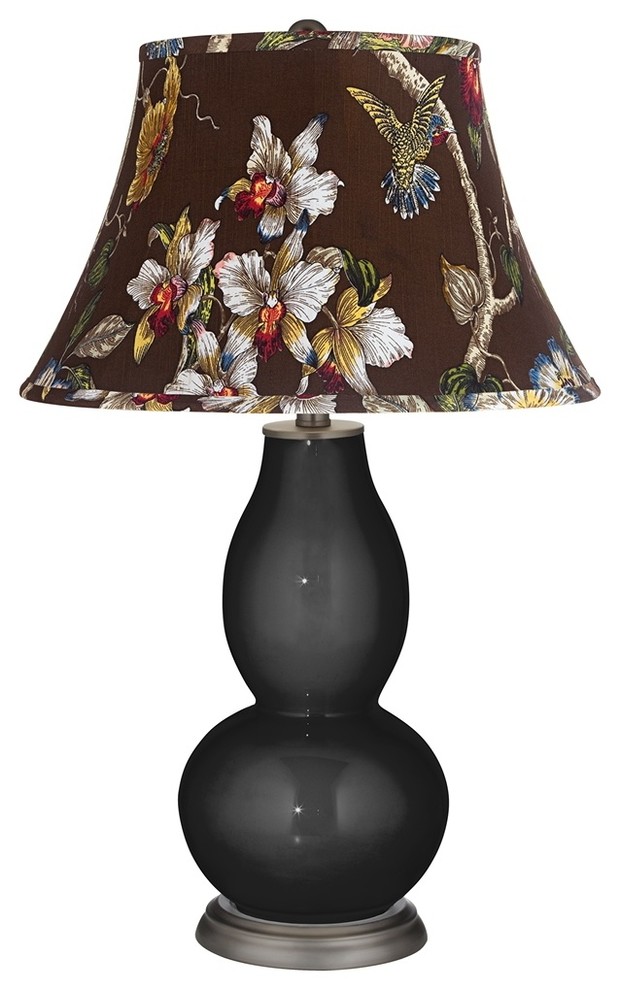 Contemporary Tricorn Black Olive Botanical Double Gourd Table Lamp