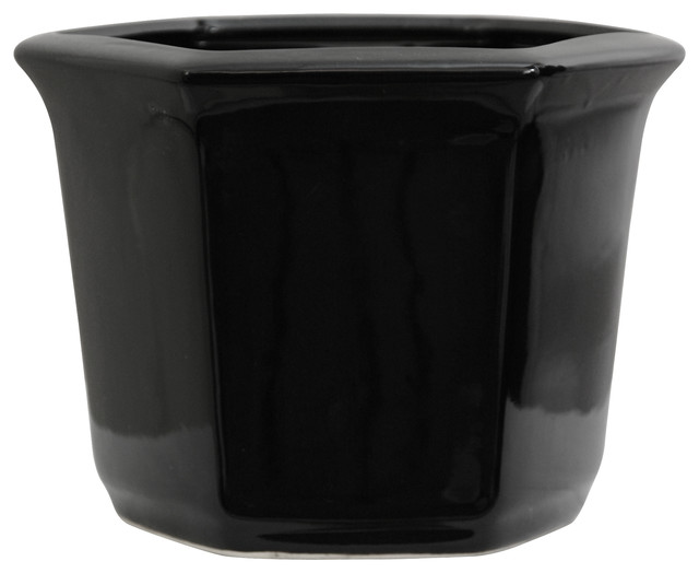 10" Solid Black Porcelain Flower Pot