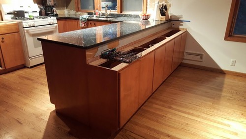 MidCentury Modern MCM Kitchen Peninsula Waterfall Depth and Overhang