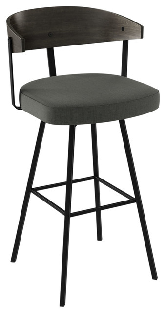 Quinton Swivel Stool, Black/Charcoal Grey Polyester, Counter Height