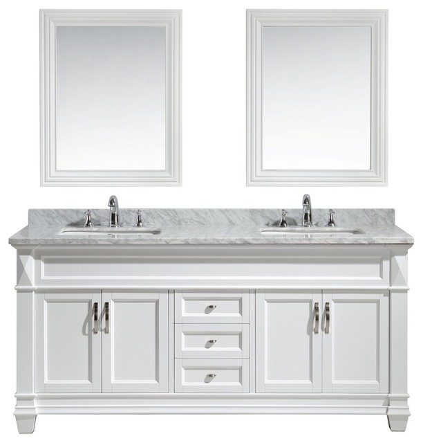 Hudson 72 Double Sink Vanity Set White With White Carrara Marble Countertop Traditional Bathroom Vanities And Sink Consoles By Burroughs Hardwoods Inc