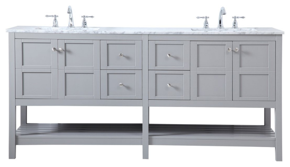 Elegant VF16572DGR 72"Double Bathroom Vanity, Gray Transitional