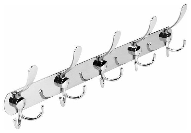 Modern Wall Mounted Coat Rack, Stainless Steel With Multiple Hanger Hooks