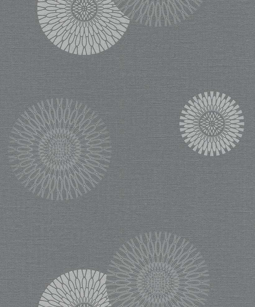 Eliel Grey Medallion Wallpaper Contemporary Wallpaper by Brewster