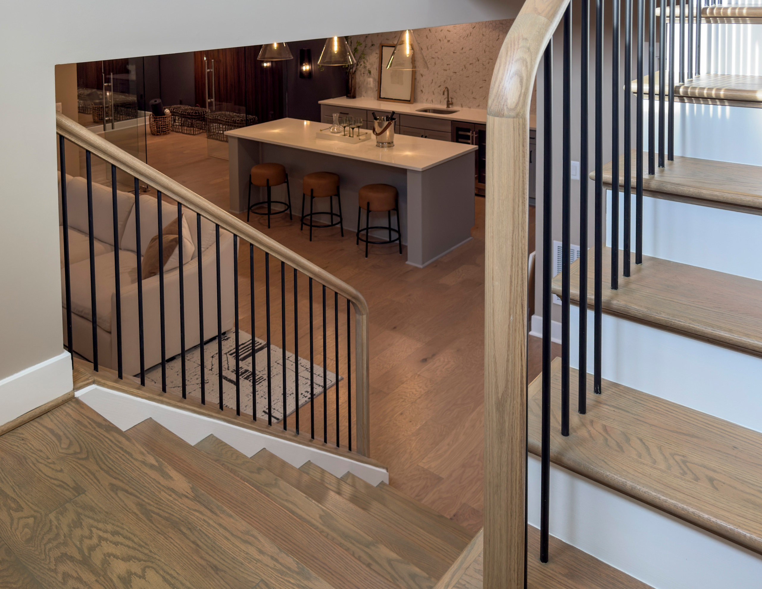 Project #153 | Sophisticated Red Oak Stair with Metal Balusters