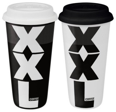 Konitz Large Travel XXL Black and XXL White Mugs - Set of 2