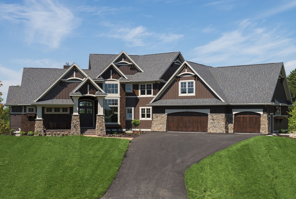 Love the dark brown board and batten siding!