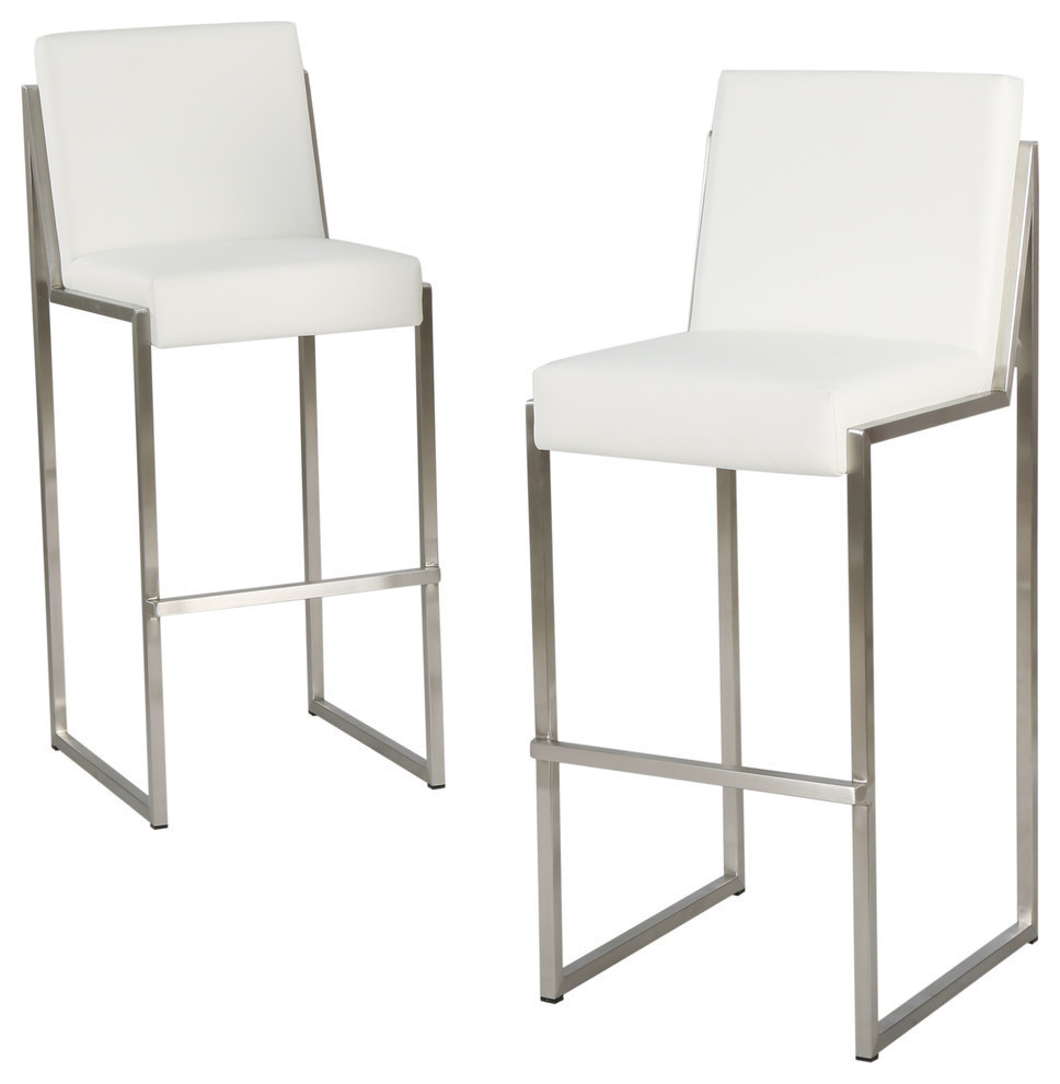 GDF Studio Velica White Leather Bar Stools, Set of 2 Contemporary