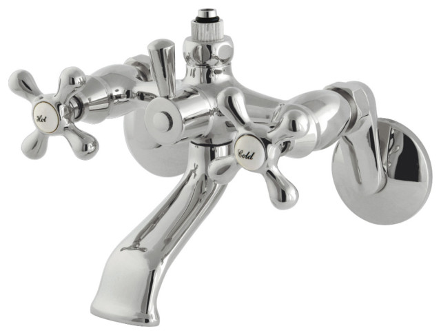 Kingston Brass Wall Mount Tub Faucet With Riser Adaptor, Polished Chrome