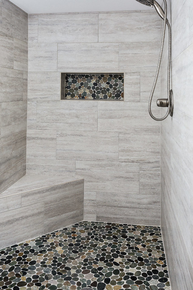 Inspiration for a transitional bathroom remodel with shaker cabinets, white cabinets, beige walls, an undermount sink and quartz countertops