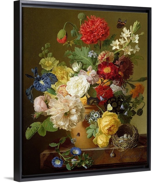 "Flower Still Life on a marble ledge, 1800 01" Floating