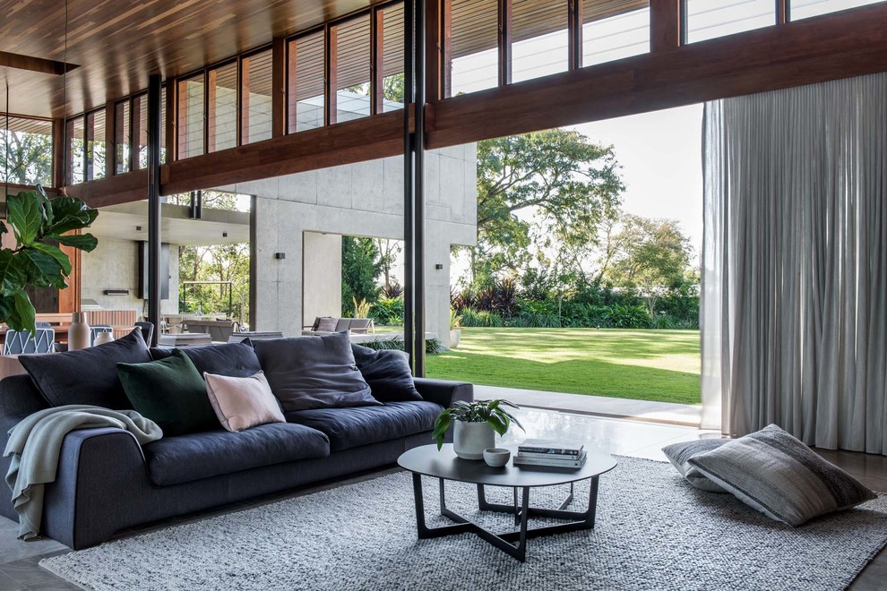 Modern open concept living room in Brisbane.