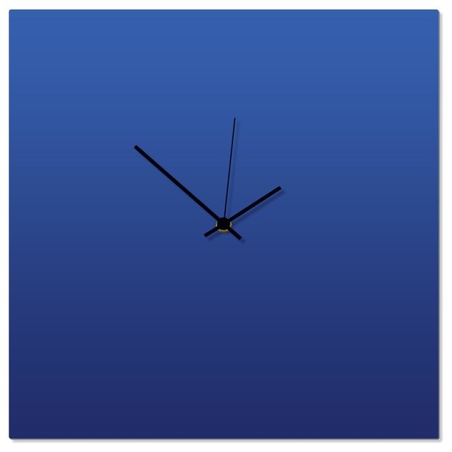 Contemporary Clock 'Blueout Black Square Clock' Artisan-Made Blue Kitchen Clock