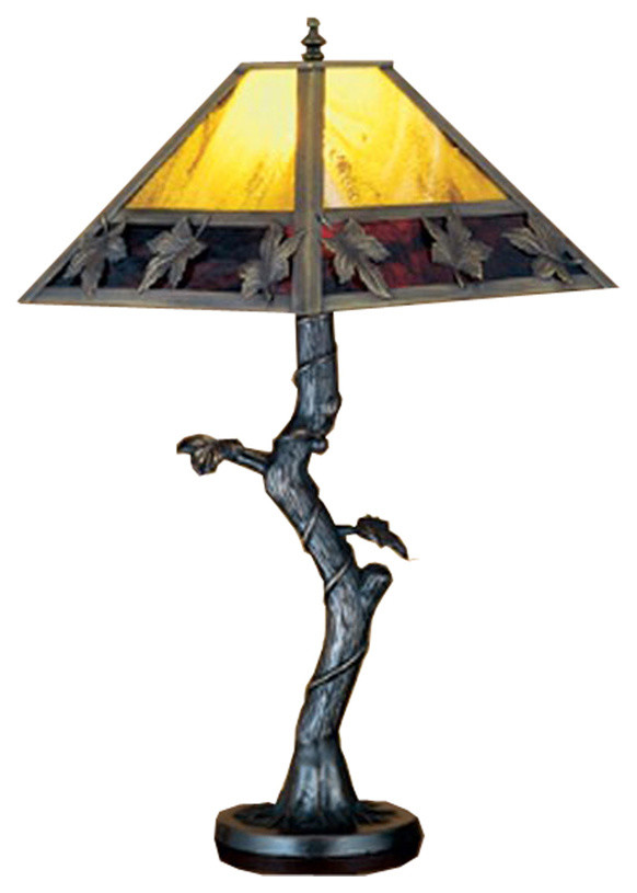 Meyda Lighting 24408 23"H Mission Maple Leaf Crooked Tree Table Lamp