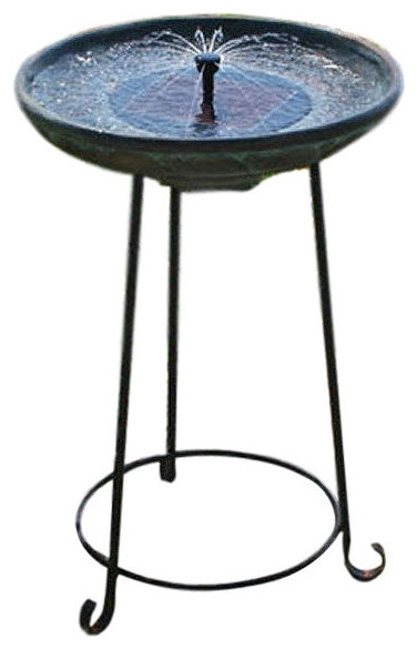 Matte Black Bowl Solar Fountain Bird Bath With Wrought Iron Stand Matte Black Bowl Solar Fountain Bird Bath With Wrought Iron Stand