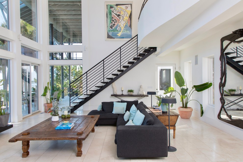 Inspiration for a modern metal straight staircase in Charleston with open risers.