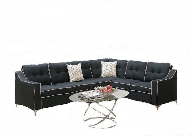Leiden Modern Sectional Sofa Black Polyfiber With Free Accent Leiden Modern Sectional Sofa Black Polyfiber With Free Accent Pillows