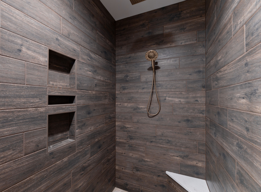 Example of a bathroom design in Cleveland with green cabinets and a built-in vanity