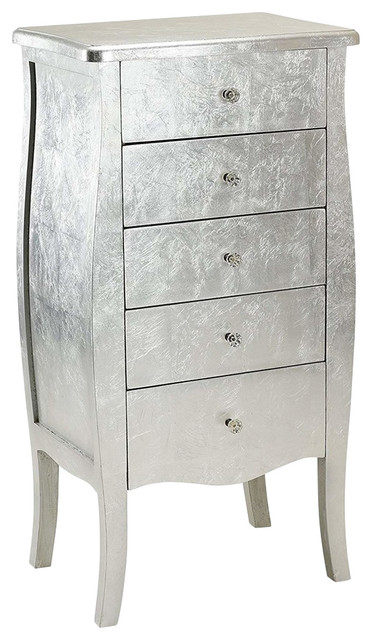Elegant Chest Of Drawers Silver Metallic Finished Mdf With