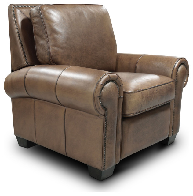 Valencia 100% Top Grain Hand Antiqued Leather Traditional Recliner, Taupe