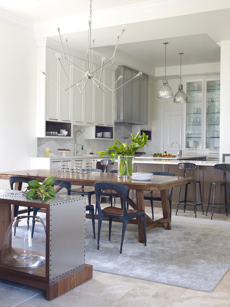 Photo of a transitional open plan dining in Salt Lake City with white walls.
