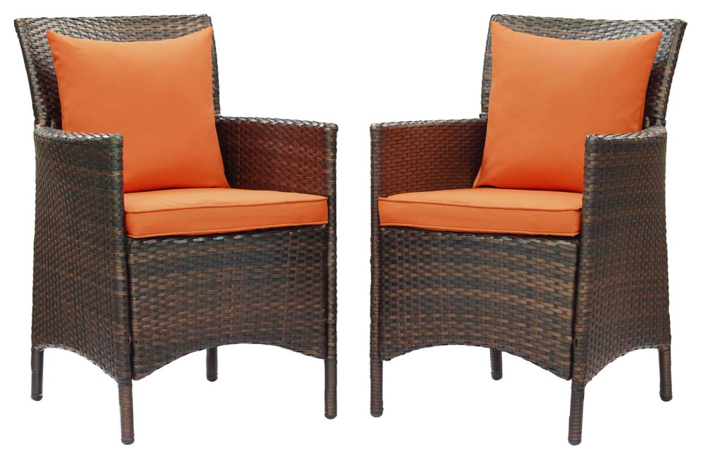 Side Dining Chair Armchair, Set of 2, Rattan, Wicker, Brown Beige